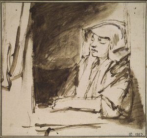 Vrouw bij een raam door Rembrandt van Rijn